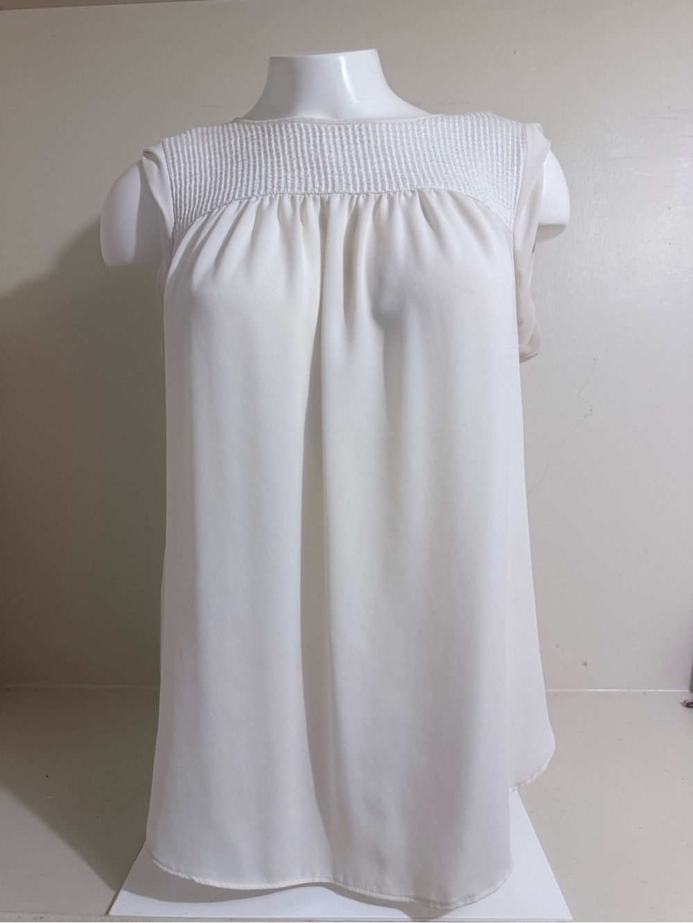 LOFT Cream Sleeveless Pleated Yoke Tunic